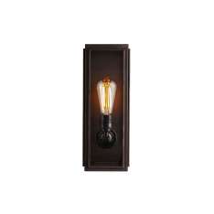 Original BTC 7649 Narrow Box Wall Light, Ext Glass, Weathered Brass, Clear Glass