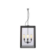 Original BTC 7638 Square Pendant, XL & 4 L/H, Closed Top, Weathered Brass, Clear Glass