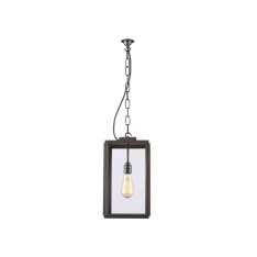Original BTC 7638 Small Square Pendant, Closed Top, Weathered Brass, Clear Glass