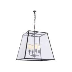 Original BTC 7636 Quad Pendant, XL and 4 Lamp Holders, Weathered Brass, Clear Glass