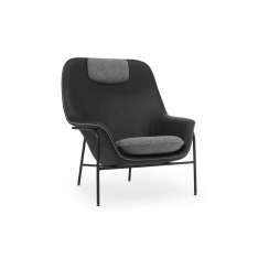 Normann Copenhagen Drape Lounge Chair High W. Headrest Black Steel Ultra Leather/Hallingdal