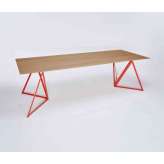 NEO/CRAFT Steel Stand Table - coral red/ oak