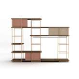 Momocca Modular dressing room by Julia Collection with black coat rack, fixed and sliding pannels.