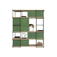 Momocca Julia Oak bookcase in light shades and green upholstered panels