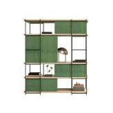 Momocca Julia Oak bookcase in light shades and green upholstered panels