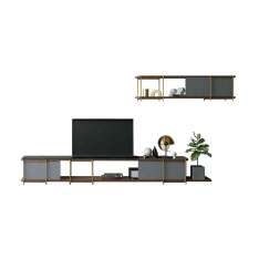 Momocca Julia Modular TV set furniture with marbre and steel with wood wall shelf
