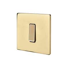 Modelec Mirror Varnished Brass - Single cover plate - 1 flat mirror varnished brass button