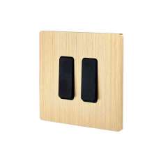 Modelec Brushed Brass - Single cover plate - 2 flat black buttons