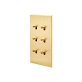 Modelec Brushed Brass - Vertical double cover plate - 6 toggles
