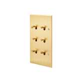 Modelec Brushed Brass - Double Vertical Cover Plate - 6 toggles