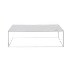 Ligne Roset Space | Low Rectangular Table Top In White Marble-Effect Ceramic Stoneware White Lacquered Base