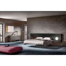 Lago Steel Free Bed - Barkley 1 headboard. Titanio steel metal legs. Nero polished glass bedside table and shelf.