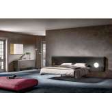 Lago Steel Free Bed - Barkley 1 headboard. Titanio steel metal legs. Nero polished glass bedside table and shelf.