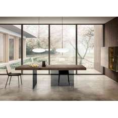 Lago Air Wildwood Table - Wildwood grigio top. Grey smoked glass legs.