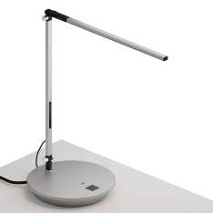 Koncept Z-Bar Solo Desk Lamp with power base (USB and AC outlets), Silver