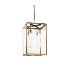 J. Adams & Co. Lantern | Hazel Pendant Indoor - Large - Antique Brass & Clear Glass