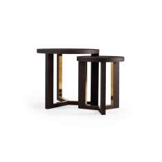 HMD Furniture Tri Side Tables Wood & Brass