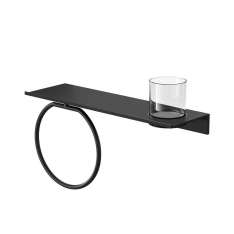 Geesa Leev | Bathroom shelf 40 cm with towel ring Black with glass