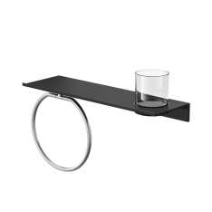 Geesa Leev | Bathroom shelf 40 cm Black with towel ring Brushed stainless steel