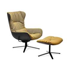 FREIFRAU MANUFAKTUR Leya | Wingback Chair with x-base frame with rocker / tilting mechanism & Ottoman