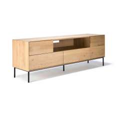 Ethnicraft Whitebird | Oak TV cupboard - 1 door - 1 flip-down door - 2 drawers - varnished