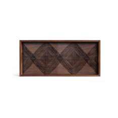 Ethnicraft Linear Flow tray collection | Walnut Linear Squares glass tray - rectangular - M