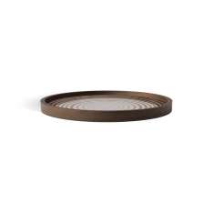 Ethnicraft Linear Flow tray collection | Cream Circles glass valet tray - wooden rim - round - L