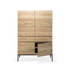 Ethnicraft Ligna | Oak storage cupboard - 4 doors - 2 drawers - black metal legs
