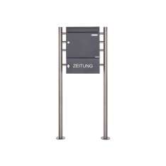 Briefkasten Manufaktur Basic | Standbriefkasten Design BASIC 381 ST-R mit Zeitungsfach geschlossen - RAL 7016 anthrazitgrau 100m