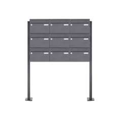 Briefkasten Manufaktur Basic | 9er Edelstahl Standbriefkasten Design BASIC Plus 385XP ST-T - RAL nach Wahl