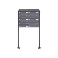 Briefkasten Manufaktur Basic | 9er Edelstahl Briefkastenanlage freistehend Design BASIC Plus 385XP ST-T - RAL nach Wahl
