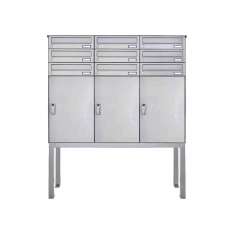 Briefkasten Manufaktur Basic | 9er Edelstahl Briefkastenanlage freistehend BASIC 863B ST-Q - 3x Paketfach - 9x Briefkasten