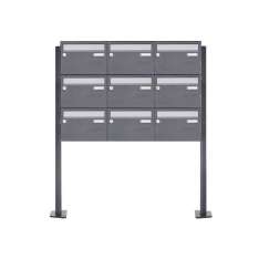 Briefkasten Manufaktur Basic | 9er Briefkastenanlage freistehend Design BASIC Plus 385XP ST-T - Edelstahl-RAL nach Wahl