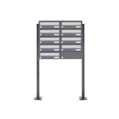 Briefkasten Manufaktur Basic | 9er Briefkastenanlage freistehend Design BASIC 385P ST-T - Edelstahl-RAL 7016 anthrazitgrau