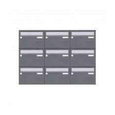 Briefkasten Manufaktur Basic | 9er Aufputz Briefkastenanlage Design BASIC Plus 385 XA 220 - Edelstahl - RAL nach Wahl