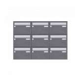 Briefkasten Manufaktur Basic | 9er Aufputz Briefkastenanlage Design BASIC Plus 385 XA 220 - Edelstahl - RAL nach Wahl