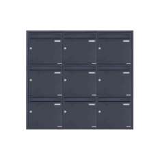 Briefkasten Manufaktur Basic | 9er 3x3 Edelstahl Unterputz Briefkastenanlage BASIC Plus 382XU UP - RAL nach Wahl - 9 Parteien 10