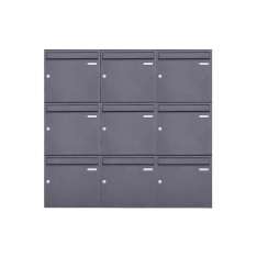 Briefkasten Manufaktur Basic | 9er 3x3 Aufputz Briefkasten Design BASIC 382A AP - DB703 eisenglimmer 100mm Tiefe