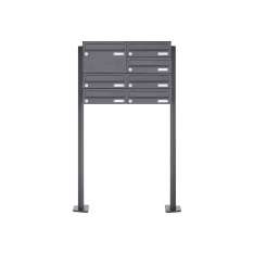 Briefkasten Manufaktur Basic | 7er Edelstahl Briefkastenanlage freistehend Design BASIC Plus 385XP ST-T - RAL nach Wahl Links ob