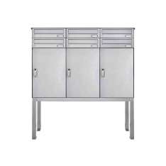 Briefkasten Manufaktur Basic | 6er Edelstahl Briefkastenanlage freistehend BASIC 863B ST-Q - 3x Paketfach - 6x Briefkasten