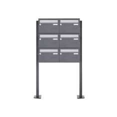 Briefkasten Manufaktur Basic | 6er Briefkastenanlage freistehend Design BASIC Plus 385XP ST-T - Edelstahl-RAL nach Wahl