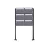 Briefkasten Manufaktur Basic | 6er Briefkastenanlage freistehend Design BASIC Plus 385XP ST-T - Edelstahl-RAL nach Wahl