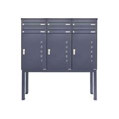 Briefkasten Manufaktur Basic | 6er Briefkastenanlage freistehend BASIC 863 ST-Q mit 3x Paketfach -6x Briefkasten in RAL 7016