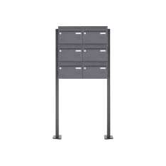 Briefkasten Manufaktur Basic | 6er 3x2 Edelstahl Briefkastenanlage freistehend Design BASIC Plus 385XP ST-T - RAL nach Wahl