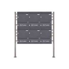 Briefkasten Manufaktur Basic | 6er 2x3 Standbriefkasten Design BASIC 381 ST-R mit Zeitungsfach geschlossen - RAL 7016 anthrazitg