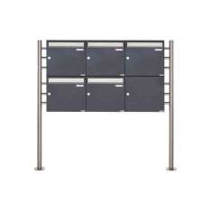 Briefkasten Manufaktur Basic | 5er 2x3 Briefkastenanlage freistehend Design BASIC 381 ST-R - Edelstahl-RAL 7016 anthrazitgrau 10