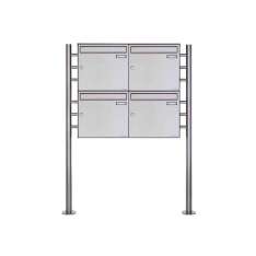 Briefkasten Manufaktur Basic | 4er Edelstahl Standbriefkasten Design BASIC Plus 381X ST R - Edelstahl V2A geschliffen 100mm Tief
