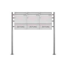Briefkasten Manufaktur Basic | 3er 1x3 Edelstahl Standbriefkasten Design BASIC 381 ST-R mit Zeitungsfach geschlossen 100mm Tiefe
