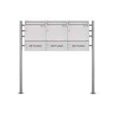 Briefkasten Manufaktur Basic | 3er 1x3 Edelstahl Standbriefkasten Design BASIC 381 ST-R mit Zeitungsfach geschlossen 100mm Tiefe
