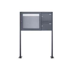 Briefkasten Manufaktur Basic | 2er Standbriefkasten mit Schaukasten BASIC 3894 ST-T - 710x660 - RAL 7016 anthrazitgrau Rechts